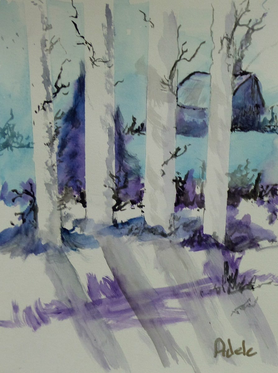 blue and purple watercolor tree art